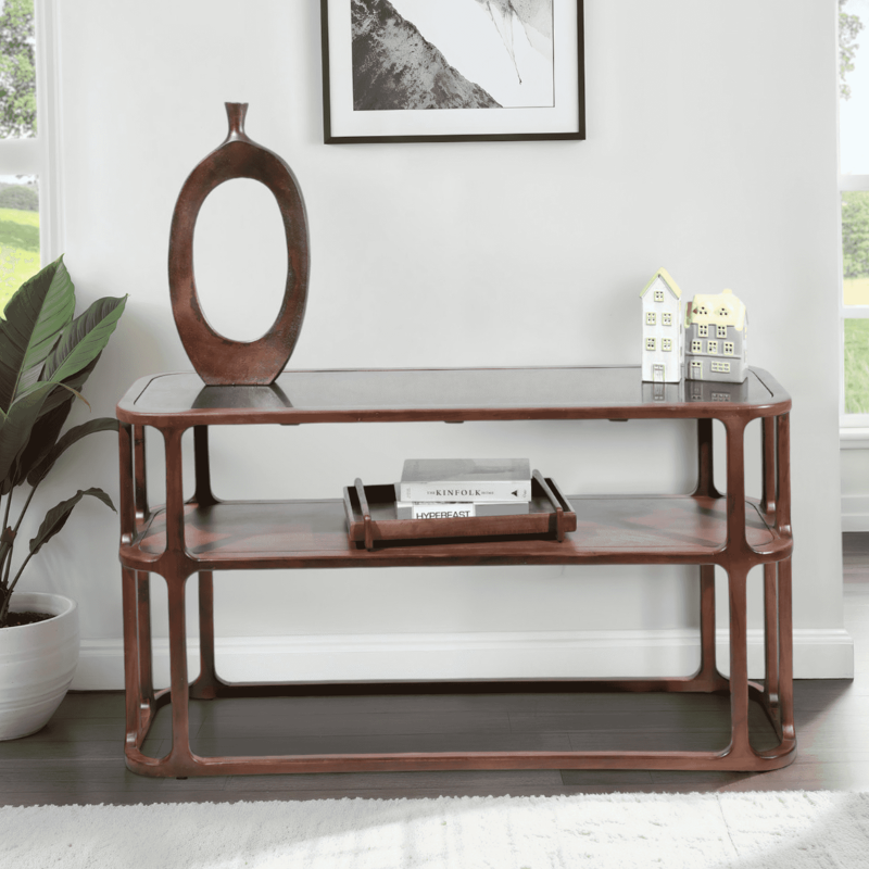 Consola de madera y mármol Stefan de 54", marrón/negro.