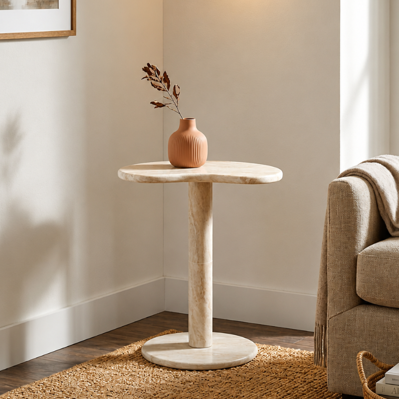 Mesa auxiliar de mármol - beige 