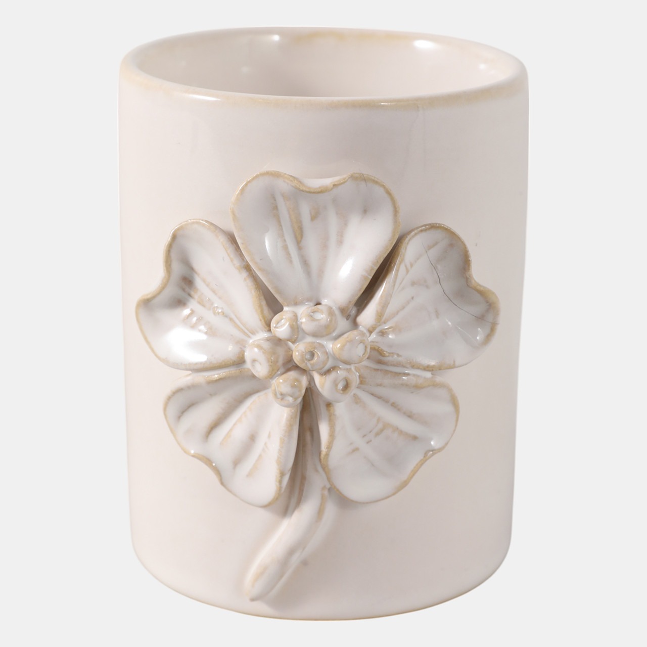 Porta lapices con apliques de flores ivory	