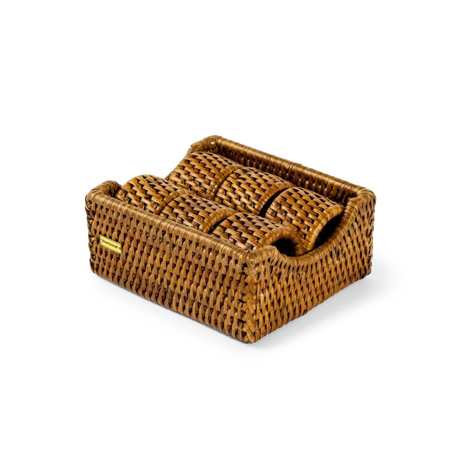 Juego de 6 anillos para servilletas con contenedor radici rattan